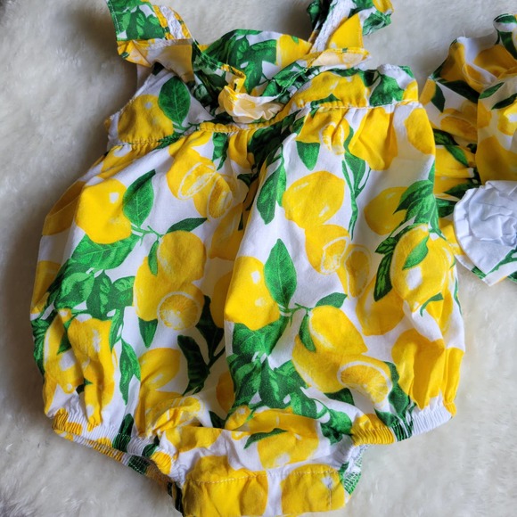 CYNTHIA ROWLEY Lemon Ruffle Bubble Matching Set 3-6M - Picture 3 of 6